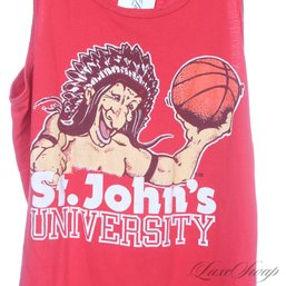 WHERES THE ALUMNI? REAL DEAL VINTAGE 1980S 90S RED ST. JOHNS UNIVERSITY INDIAN BASKETBALL PRINT TANK TOP M
