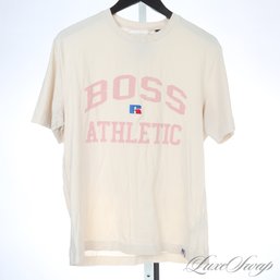 SICK COLLAB : RECENT HUGO BOSS X RUSSELL ATHLETIC PRE-FADED VINTAGED BIG LOGO TEE SHIRT S