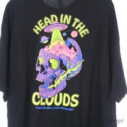 PHENOMENAL GRAPHICS (AND BRAND) A$$HOLES LIVE FOREVER BLACK 'HEAD IN THE CLOUDS' SKULL PRINT TEE SHIRT XXXL