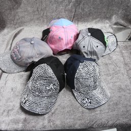 #3 LOT OF 5 BRAND NEW DEADSTOCK FULLY BLINGED JEWELED Y2K BASEBALL HATS - BEACH / BBQ PERFECT!