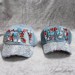 #7 LOT OF 2 BRAND NEW DEADSTOCK FULLY BLINGED JEWELED SEXY DIVA Y2K BASEBALL HATS - BEACH / BBQ PERFECT!