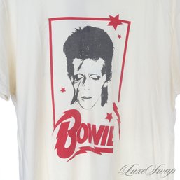 IS THERE LIFE ON MARS? GOODIE TWO SLEEVES OFF WHITE DAVID BOWIE ZIGGY STARDUST PRINT VINTAGED TEE SHIRT XL