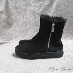 #26 SUUUUPER GOOD AND MOST WANTED J. SLIDES BLACK GENUINE SHEARLING FUR SUEDE SIDE ZIP BOOTIES 8