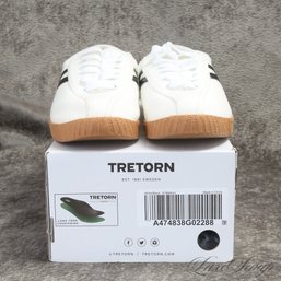 #35 1X WORN ALL TIME CLASSIC TRETORN 1891 SWEDEN CLASSIC WHITE / BLACK CANVAS STRIPE SNEAKERS 10 MENS