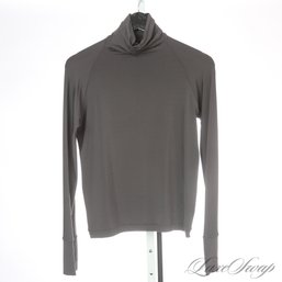 BRAND NEW WITH TAGS $475 LIDA BADAY ULTRA THIN ANTHRACITE GREY LAYERING TURTLENECK TOP L