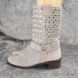 #36 HIGH RETAIL VALUE RECENT STUART WEITZMAN BEIGE SUEDE ALLOVER SILVER STUDDED DURANGO BOOTS 7