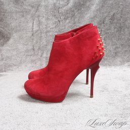 #1 NEAR MINT ONCE WORN IN BOX DOLCE VITA LIPSTICK RED SUEDE STUDDED BACK SHORT BOOTIES 7.5