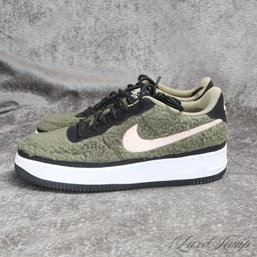 #1 BRAND NEW WITHOUT BOC NIKE AIR FORCE 1 GREEN SHERPA FAUX SHEARLING PINK SWOOSH FALL SNEAKERS 6.5 Y