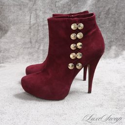 #8 NEAR MINT IN BOX 1X WORN VINCE CAMUTO 'JARDINE' RUBY TRUE SUEDE GOLD STUDDED BOOTIES 7.5