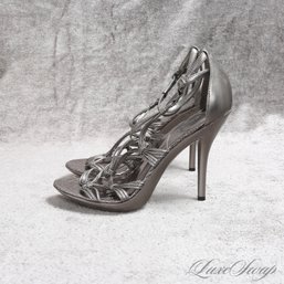 #9 NEAR MINT 1X WORN WITHOUT BOX CARLOS SANTANA PEWTER LEATHER AND SNAKESKIN PRINT STRAPPY SANDALS 7.5