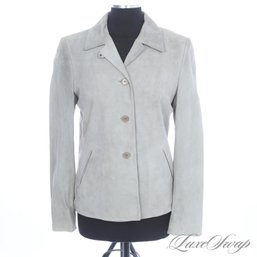 #377 BRAND NEW WITH TAGS LATINI / MARIA VITTORIA FIRENZE LIGHT ASH GREY CHEVRE SUEDE SHORT COAT 44