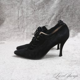 #11 EXCEPTIONAL MANOLO BLAHNIK MADE IN ITALY BLACK SOFT SUEDE POINT TOE LACED SHOES 39.5