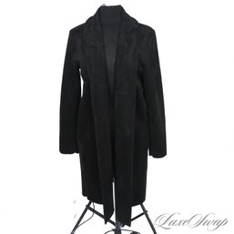 BRAND NEW WITH TAGS ELIE TAHARI BLACK ULTRASUEDE UNSTRUCTURED SHAWL COLLAR LONG COAT L