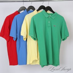 LOT OF 4 SUMMER PERFECT MENS LACOSTE RED/GREEN/YELLOWBLUE PIQUE ALLIGATOR LOGO POLO SHIRTS 6