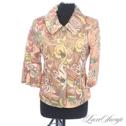 OVER THE TOP AND OPULENT LAFAYETTE 148 BROWN/PINK PSYCHEDELIC SWIRL PAISLEY BRACELET SLEEVE JACKET 8