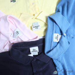 LOT OF 4 SUMMER PERFECT MENS LACOSTE PALE PINK/NAVY BLUE/YELLOW OCEAN BLUE PIQUE ALLIGATOR LOGO POLO SHIRTS 6