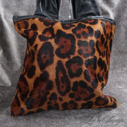 COMPLETELY WILD ANONYMOUS FULL CHEETAH / LEOPARD PRINT PONYSKIN AND BLACK LEATHER HANDLE HUGE FLAT BAG