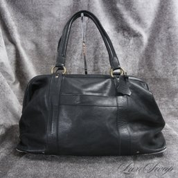 LARGE 21' ANONYMOUS SOFT BLACK LEATHER HARDSIDE BOTTOM FRAME TWO HANDLE CARRYON BAG