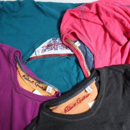 EXPENSIVE LOT OF 4 MENS ROBERT GRAHAM GARMENT DYED WASHED TEAL / PURPLE / PINK  MIDNIGHT TEE SHIRTS L