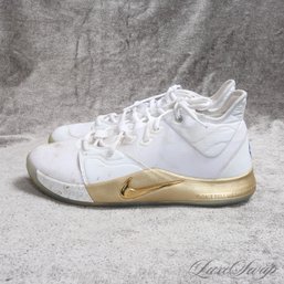 #20 CHECK THE COMPS! WILD NIKE WHITE AND GOLD PG 3 NASA EDITION SNEAKERS 12