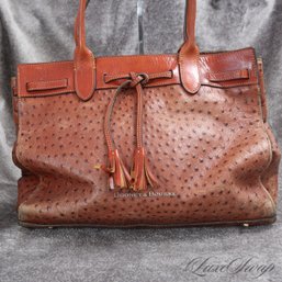 THIS IS FANTASTIC! DOONEY AND BOURKE TOBACCO BROWN OSTRICH PRINT LEATHER DOUBLE STRAP X-LARGE HANDBAG