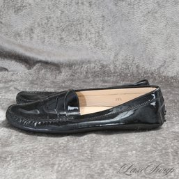 #21 THEYVE ALWAYS BEEN GREAT! TODS MADE IN ITALY BLACK PATENT LEATHER GOMMINI HEEL DRIVING SHOES 39.5