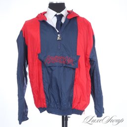CRAZY GOOD : VINTAGE 1990S STARTER MENS NAVY AND RED COLORBLOCK ARIZONA WILDCATS HOODED TEAM JACKET XL