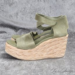 #24 MID SEASON PERFECT PEDRO GARCIA OLIVE GREEN SUEDE WIDE BRAIDED ROPE SOLE ESPADRILLE SHOES 37