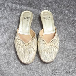 #25 BLINGTASTIC STUART WEITZMAN GOLD HONEYCOMB SEQUIN BOW SLIDES MULES 9