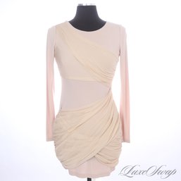 NEAR MINT AND SO SEXY ALICE AND OLIVIA NUDE CHIFFON RUCHED LONG SLEEVE COCKTAIL DRESS 4
