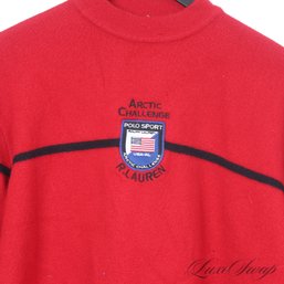 OG VINTAGE POLO SPORT RALPH LAUREN THICK CHERRY RED 'ARCTIC CHALLENGE' USA FLAG BADGE SWEATER WOMENS L