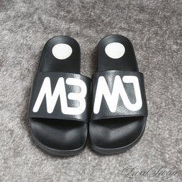 #27 BEACH PERFECT MARC JACOBS BLACK AND WHITE BIG WAVE LOGO SLIDES SANDALS 38