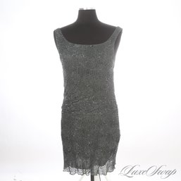 WILDLY EXPENSIVE ALICE AND OLIVIA ANTHRACITE GREY FULLY BEAD EMBROIDERED SILK COCKTAIL DRESS 2
