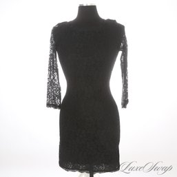 OUTSTANDING DIANE VON FURSTENBERG MADE IN USA BLACK LACE LONG SLEEVE DRESS 2