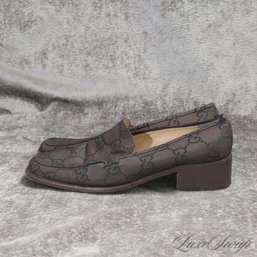 #28 THE STAR OF THE SHOW! INSANE GUCCI CIGAR BROWN JACQUARD MONOGRAM CANVAS GG LOAFERS WOMENS 8