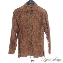 #378 INCREDIBLE BRAND NEW WITH TAGS LATINI / MARIA VITTORIA BROWN FULL SUEDE LEATHER LEOPARD PRINT SHIRT 40 EU