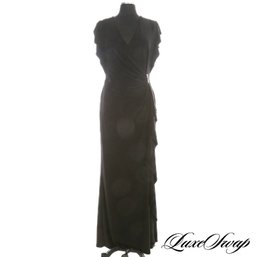 BRAND NEW WITH TAGS INSANE RALPH LAUREN BLACK DRAPED DECO CRYSTAL CLASP GOWN 10