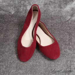 #3 NEAR MINT POSSIBLY UNWORN LANDS END MERLOT WINE SUEDE QUILTED BALLET FLAT SHOES 8