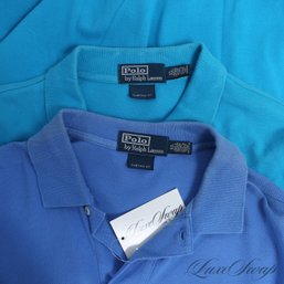LOT OF 2 MENS POLO RALPH LAUREN LAKE BLUE AND BRIGHT TURQUOISE PIQUE CLASSIC POLO SHIRTS XL