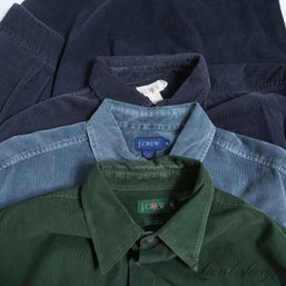 WINTER PERFECT LOT OF 3 MENS J. CREW NAVY / SLATE / OLIVE GREEN THICK CORDUROY BUTTON DOWN SHIRTS M