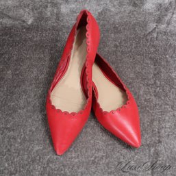 #4 GORGEOUS COACH STRAWBERRY RED GUNMETAL STUDDED SCALLOPED POINT TOE BALLET FLAT SHOES 9.5