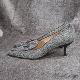 #5 BRAND NEW WITHOUT BOX ISAAC MIZRAHI SALT AND PEPPER DONEGAL TWEED MINI BOW KITTEN HEEL SHOES 7.5