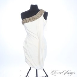 WAIT HOW MUCH! BRAND NEW WITH $3500 PRICE TAG MARCHESE IVORY EMBROIDERED NECKLINE GODDESS DRESS 6