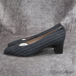 #7 BRAND NEW WITHOUT BOX CLASSIQUE SHOE SALON MADE IN ITALY GREY FLANNEL PINSTRIPE SHOES 38 / 8