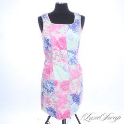 READY FOR A VACATION YET? NEO VINTAGE 1990S / Y2K LILLY PULITZER PINK MULTI PATCHWORK FLORAL PRINT DRESS 8