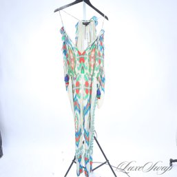 BRAND NEW WITH TAGS $479 HEMANT & NANDITA BRUSHSTROKE IKAT PRINT SEQUIN EMBROIDERED ONESIE ROMPER JUMPSUIT M