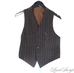 Vintage 1930s 1940s Antique Brown Heringbone Tweed Striped Waist Coat Vest NR
