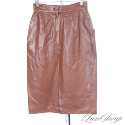 #385 BRAND NEW WITH TAGS LATINI  / MARIA VITTORIA FIRENZE TOBACCO BROWN NAPPA SOFT LEATHER LONG SKIRT 42 EU