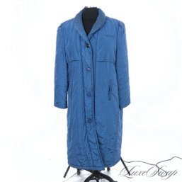 LETS GO 80S! VINTAGE 1980S PBD INTERNATIONAL PEACOCK CARIBBEAN BLUE QUILTED PADDED LONG PUFFER COAT 13/14