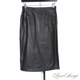 #387 BRAND NEW WITH TAGS LATINI  / MARIA VITTORIA FIRENZE BLACK THICK LEATHER POCKET DETAIL SKIRT 44 EU